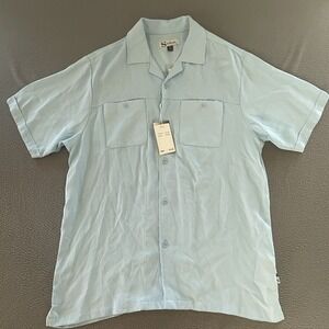 Silver Silk Button Up XL Blue‎ Short Sleeve Button Shirt Tencel